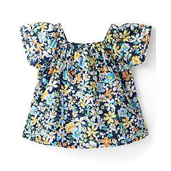 Babyhug 100% Rayon Half Sleeves Top Floral Printed with Back Bow Detailing - Blue