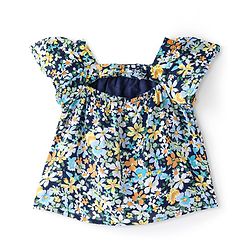 Babyhug 100% Rayon Half Sleeves Top Floral Printed with Back Bow Detailing - Blue
