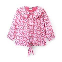 Babyhug 100% Rayon Woven Full Sleeves Floral  Printed Top with Frill & Lace Detailing - Pink