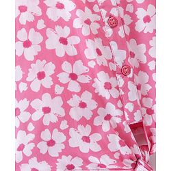 Babyhug 100% Rayon Woven Full Sleeves Floral  Printed Top with Frill & Lace Detailing - Pink
