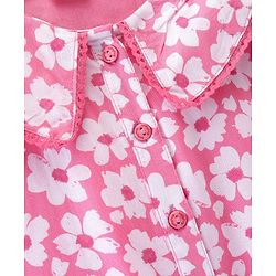 Babyhug 100% Rayon Woven Full Sleeves Floral  Printed Top with Frill & Lace Detailing - Pink
