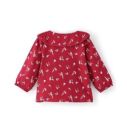 Babyhug 100% Rayon Woven Full Sleeves Top With Peterpan Collar Frill & Lace Detailing Floral Print - Maroon