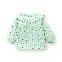 Babyhug Rayon Woven Full Sleeves Floral Printed with Frill & Lace Detailing Top - Mint