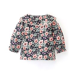 Babyhug Rayon Woven Full Sleeves Floral Printed with Lace & Frill Detailing Top - Navy