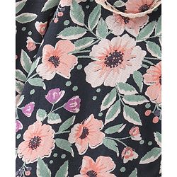 Babyhug Rayon Woven Full Sleeves Floral Printed with Lace & Frill Detailing Top - Navy