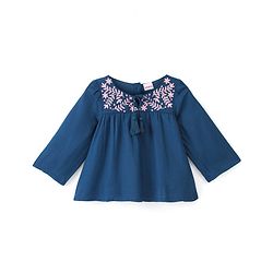 Babyhug 100% Rayon Woven  Full Sleeves Top with Leafy Embroidery & Tassel Detailing - Navy Blue