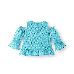 Babyhug Rayon Full Sleeves Cold Shoulder Floral Printed with Lace Detailing Top - Blue