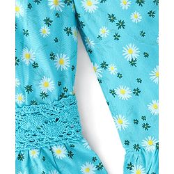 Babyhug Rayon Full Sleeves Cold Shoulder Floral Printed with Lace Detailing Top - Blue