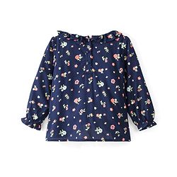 Babyhug Rayon Full Sleeves Floral Printed Top with Frill Detailing - Navy Blue