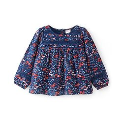 Babyhug 100% Rayon Woven Full Sleeves Floral Printed Top with Lace Detailing - Navy Blue