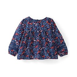 Babyhug 100% Rayon Woven Full Sleeves Floral Printed Top with Lace Detailing - Navy Blue