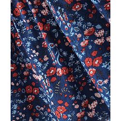 Babyhug 100% Rayon Woven Full Sleeves Floral Printed Top with Lace Detailing - Navy Blue