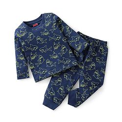 Babyhug Single Jersey Cotton Knit Full Sleeves Night Suit Marine Life Print - Navy Blue