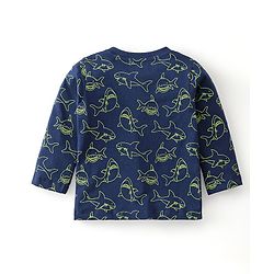 Babyhug Single Jersey Cotton Knit Full Sleeves Night Suit Marine Life Print - Navy Blue