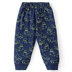 Babyhug Single Jersey Cotton Knit Full Sleeves Night Suit Marine Life Print - Navy Blue