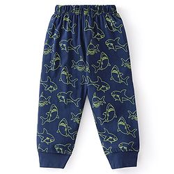 Babyhug Single Jersey Cotton Knit Full Sleeves Night Suit Marine Life Print - Navy Blue