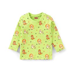 Babyhug Cotton Knit Full Sleeves Night Suit With Tiger & Lion Print - Green