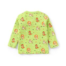 Babyhug Cotton Knit Full Sleeves Night Suit With Tiger & Lion Print - Green