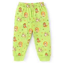 Babyhug Cotton Knit Full Sleeves Night Suit With Tiger & Lion Print - Green