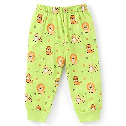 Babyhug Cotton Knit Full Sleeves Night Suit With Tiger & Lion Print - Green