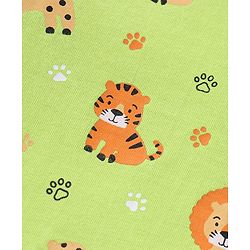 Babyhug Cotton Knit Full Sleeves Night Suit With Tiger & Lion Print - Green