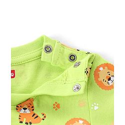 Babyhug Cotton Knit Full Sleeves Night Suit With Tiger & Lion Print - Green
