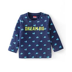 Babyhug Cotton Knit Full Sleeves Night Suit With Text Print - Navy Blue