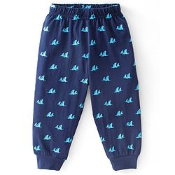 Babyhug Cotton Knit Full Sleeves Night Suit With Text Print - Navy Blue