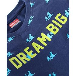 Babyhug Cotton Knit Full Sleeves Night Suit With Text Print - Navy Blue