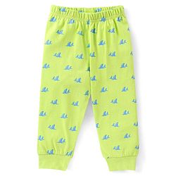 Babyhug Cotton Knit Full Sleeves Night Suit With Text Print - Green