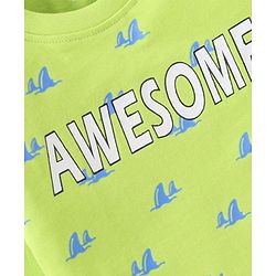 Babyhug Cotton Knit Full Sleeves Night Suit With Text Print - Green
