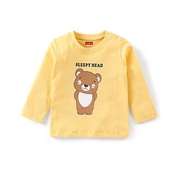 Babyhug Cotton Knit Full Sleeves Night Suit With Teddy Print - Yellow & Navy Blue
