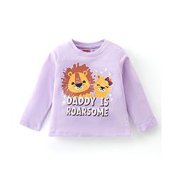 Babyhug Single Jersey Cotton Knit Full Sleeves Night Suit Lion Print - Lavender