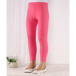Babyhug Cotton Lycra Full Length Leggings Solid Color - Pink