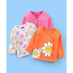 Babyhug 100% Cotton Antibacterial Vest Floral Print Pack of 3 - Multicolour