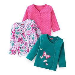 Babyhug 100% Cotton Knit Full Sleeves Floral  Printed Vests Pack of 3 - Multicolour
