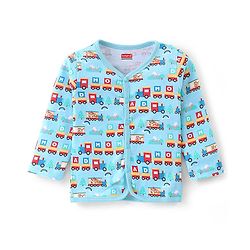 Babyhug Cotton Knit Antibacterial Full Sleeves Vests Stripes & Train Print Pack of 3 - Blue Red & Yellow