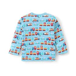 Babyhug Cotton Knit Antibacterial Full Sleeves Vests Stripes & Train Print Pack of 3 - Blue Red & Yellow