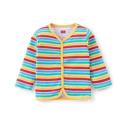 Babyhug Cotton Knit Antibacterial Full Sleeves Vests Stripes & Train Print Pack of 3 - Blue Red & Yellow