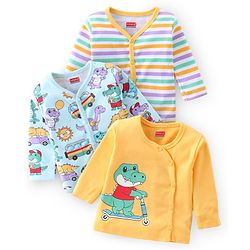 Babyhug 100% Cotton Knit Full Sleeves Antibacterial Vest Dino Print Pack of 3 - Multicolour