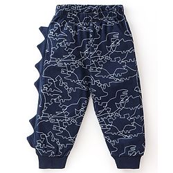 Babyhug Cotton Knit Full Sleeves Night Suit Dino Print - Navy Blue