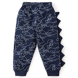 Babyhug Cotton Knit Full Sleeves Night Suit Dino Print - Navy Blue