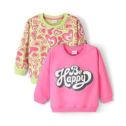 Babyhug Cotton Knit Full Sleeves Sweatshirt With Heart & Text Graphics - Pink