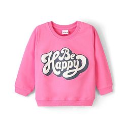 Babyhug Cotton Knit Full Sleeves Sweatshirt With Heart & Text Graphics - Pink