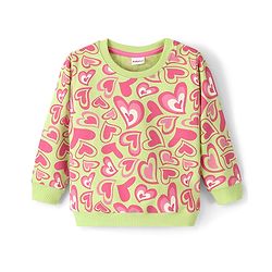 Babyhug Cotton Knit Full Sleeves Sweatshirt With Heart & Text Graphics - Pink