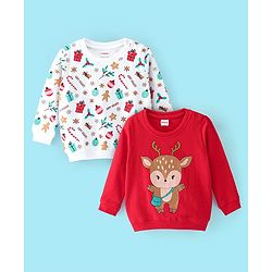 Babyhug 100% Cotton Knit Full Sleeves Sweatshirt with Graphics Pack of 2 - White & Red