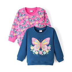 Babyhug 100% Cotton Knit Full Sleeves Sweatshirt With Butterfly Graphics Pack Of 2 - Navy Blue