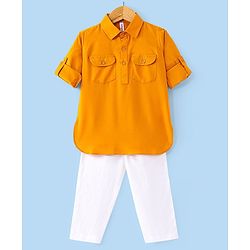 Babyhug Full Sleeves Solid Pathani Kurta & Pyjama Set - Yellow