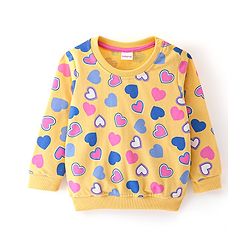 Babyhug 100% Cotton Knit Full Sleeves Sweatshirt With Heart & Dots Graphics Pack Of 2 - Yellow & Pink