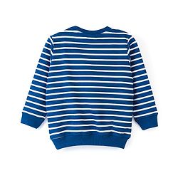 Babyhug 100% Cotton Knit Full Sleeves Striped Sweatshirt with Graphics Print - Blue & White Melange